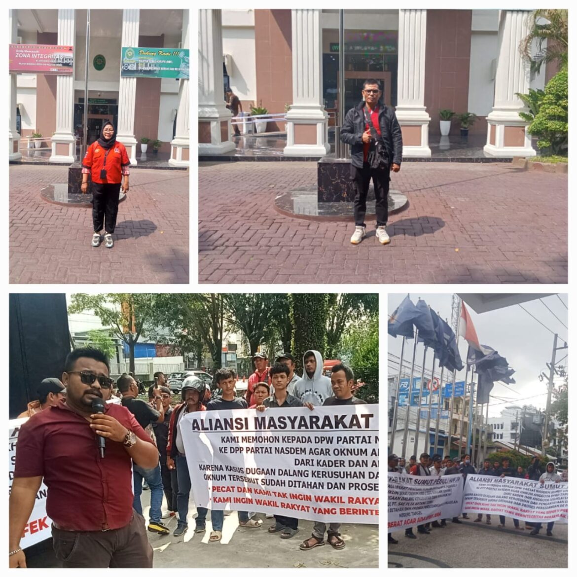 Ratusan Masa Aksi Damai, Di Depan Kantor Pengadilan Tinggi Medan, DPRD Sumut Dan Kantor DPW Nasdem Sumut.