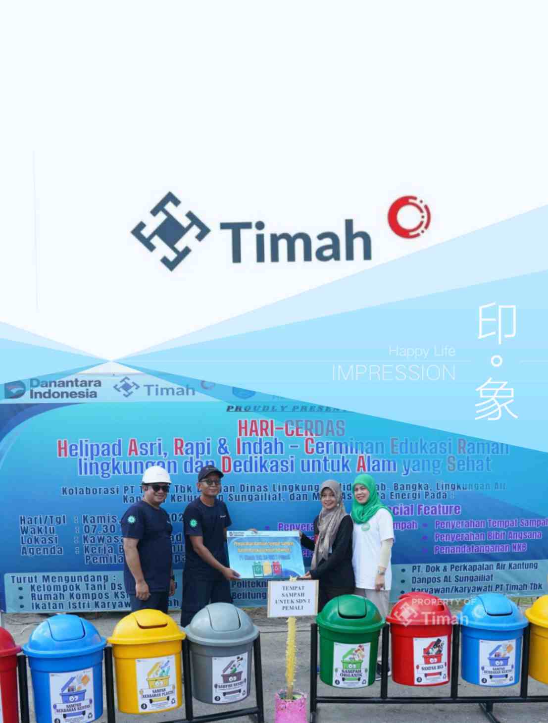 Edukasi Tentang Pengelolaan Sampah Sejak Dini, PT Timah Serahkan Bantuan Tempat Sampah Terpilah ke SDN 1 Pemali 